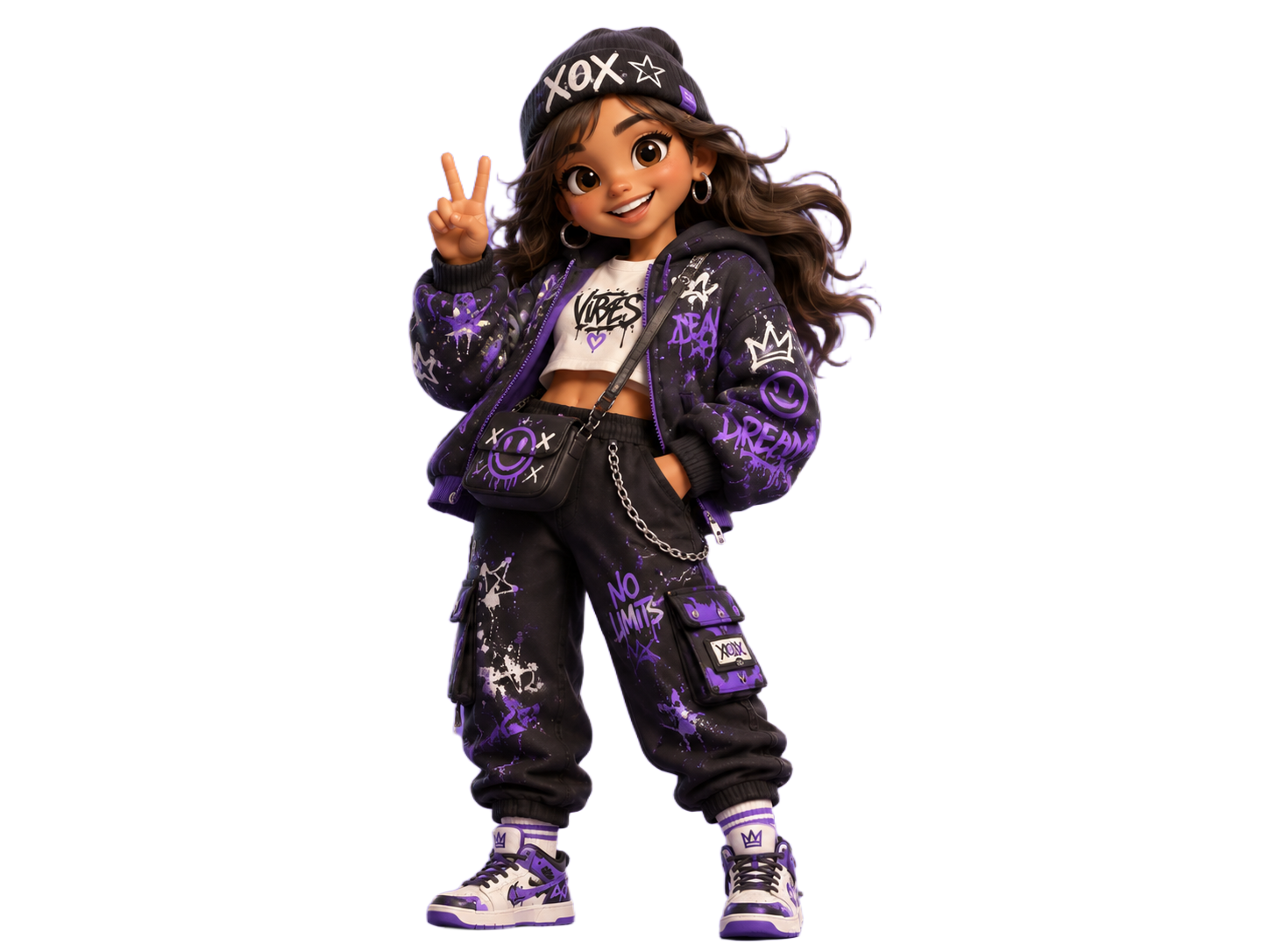 Purple character transparent PNG after background removal