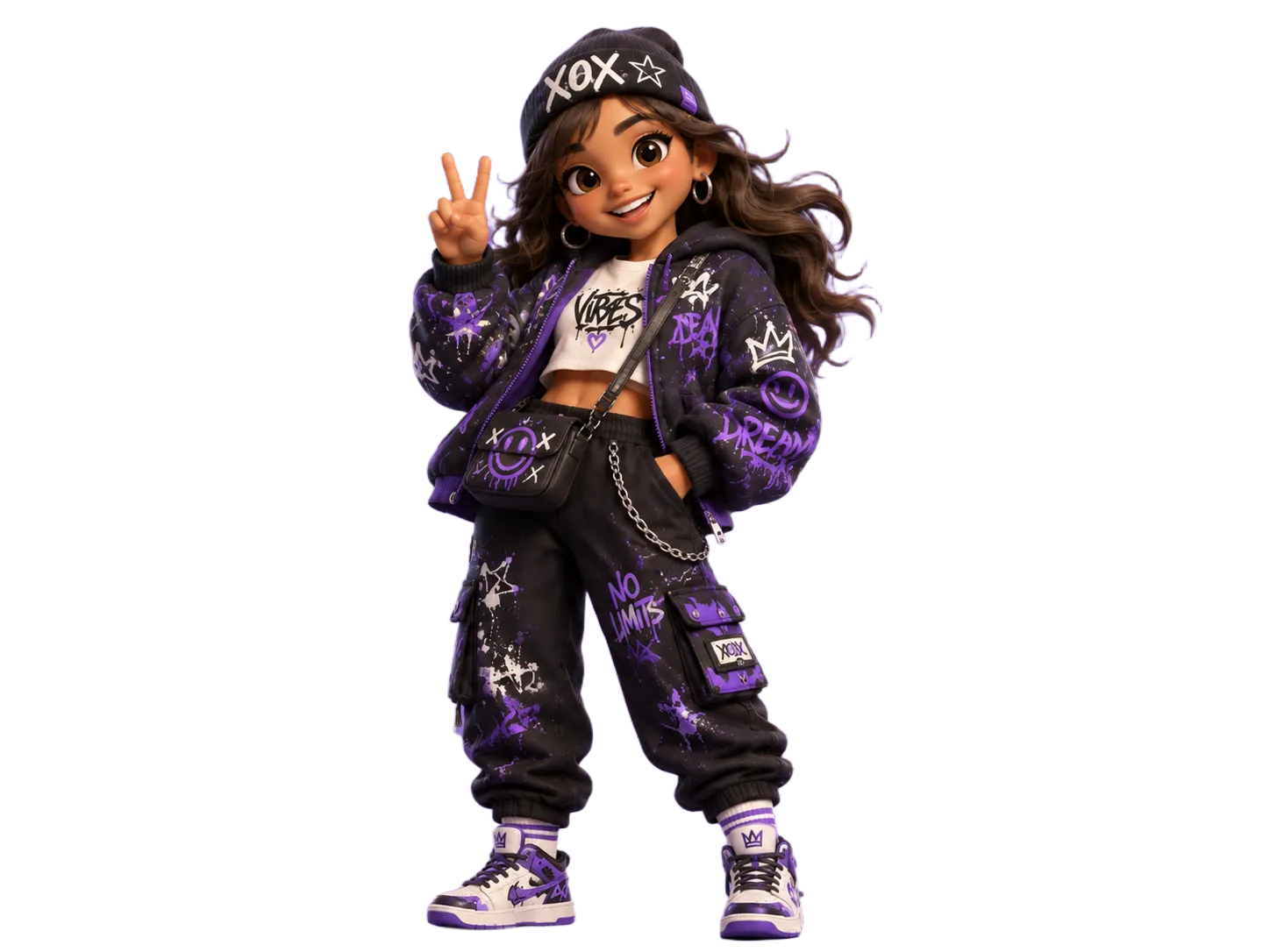 Purple character after background removal for a website design asset